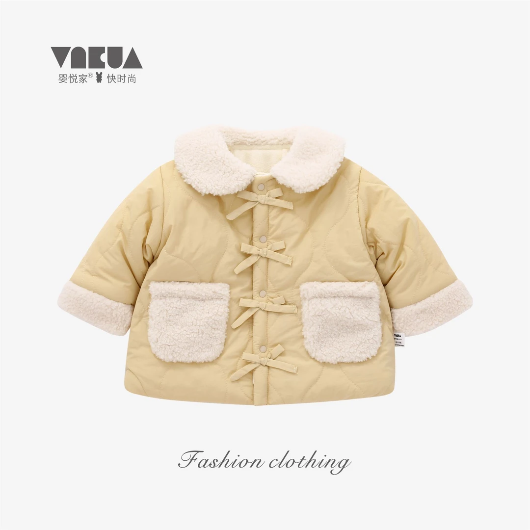 婴悦家冬款女宝宝洋气时尚女童88157奶黄棉服保暖外套2400克