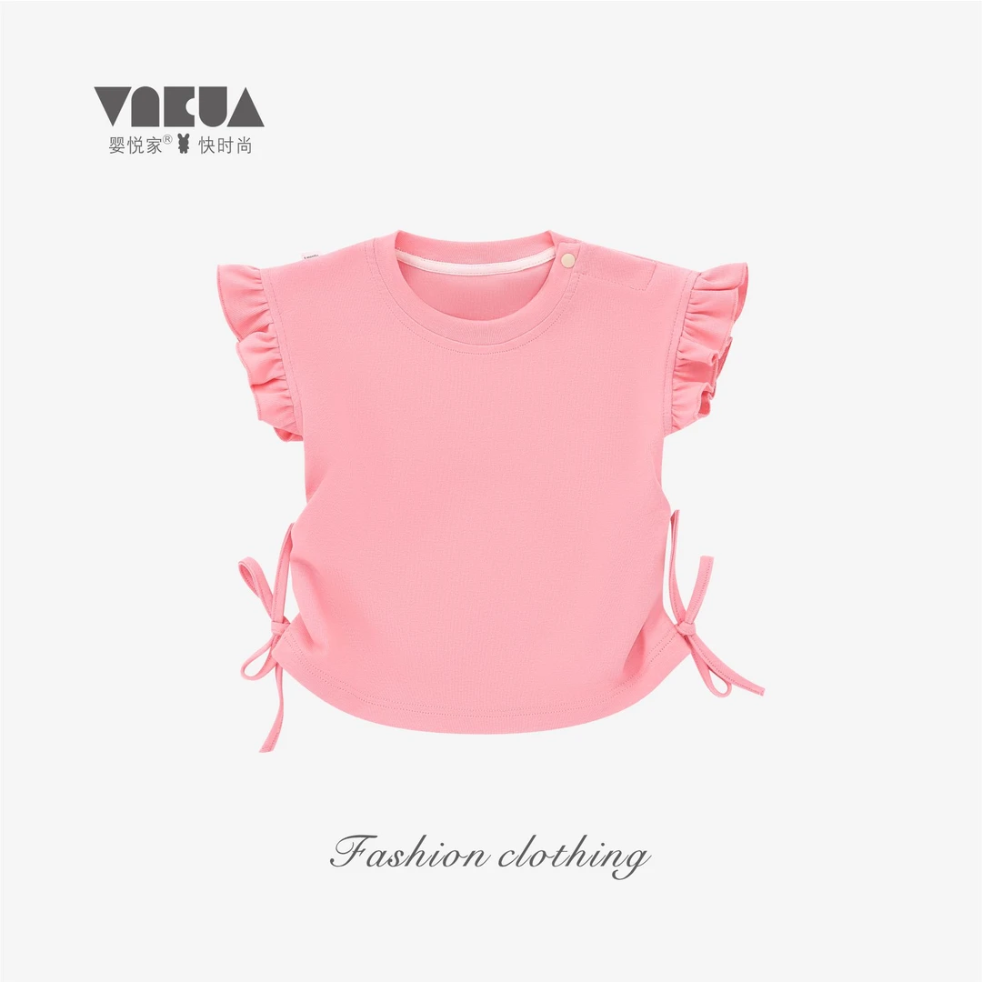 婴悦家夏季女宝宝洋气时尚女童针织圆领纯色淑女上衣87582