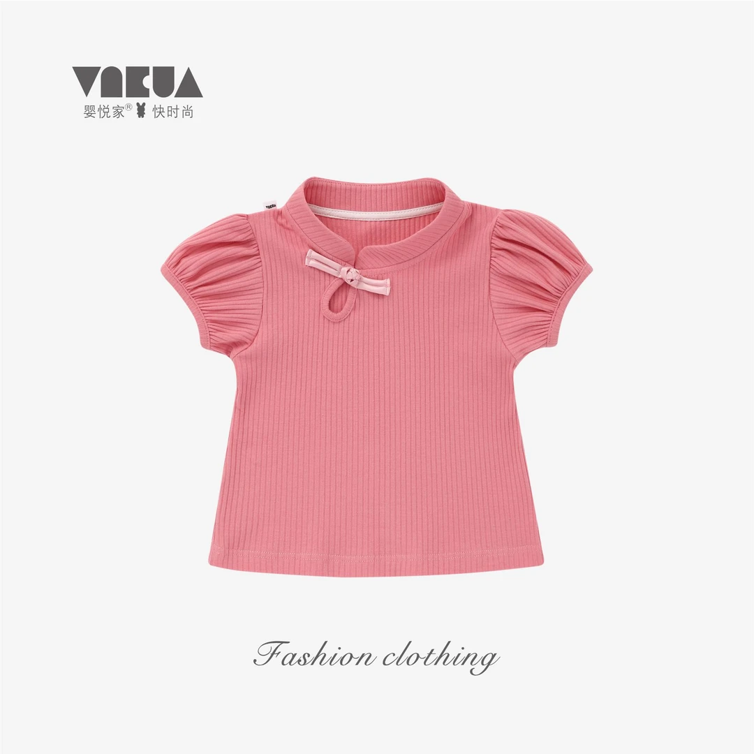 婴悦家夏季时尚女宝宝圆领百搭洋气甜美新中式国风上衣 87233