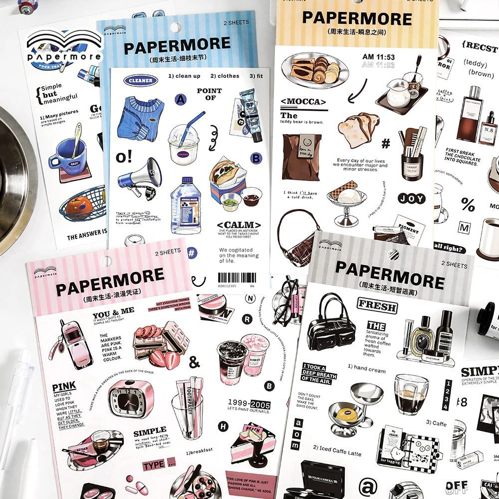 周末生活系列  合成纸不干胶贴纸创意ins风简约做背卡贴画