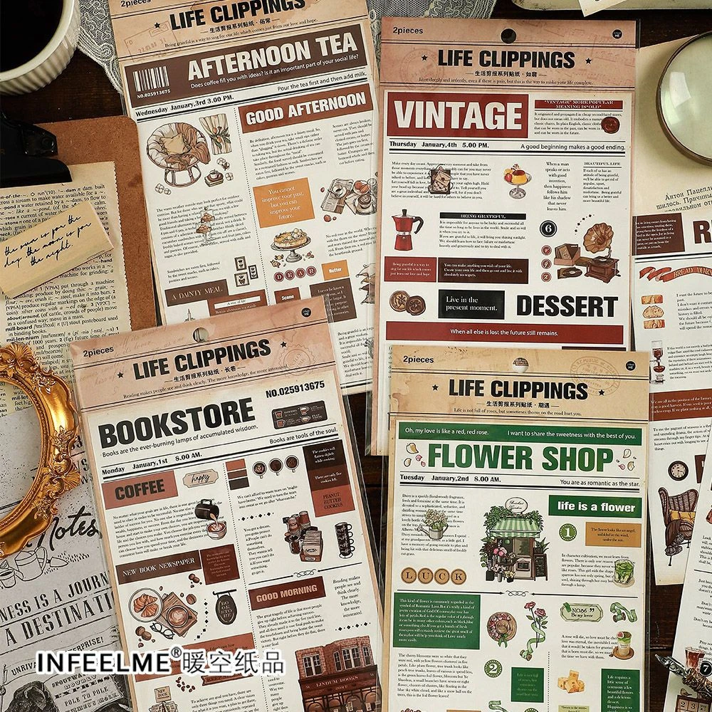 生活剪报系列不干胶贴纸复古ins英文字母咕卡手帐做背卡装饰贴画