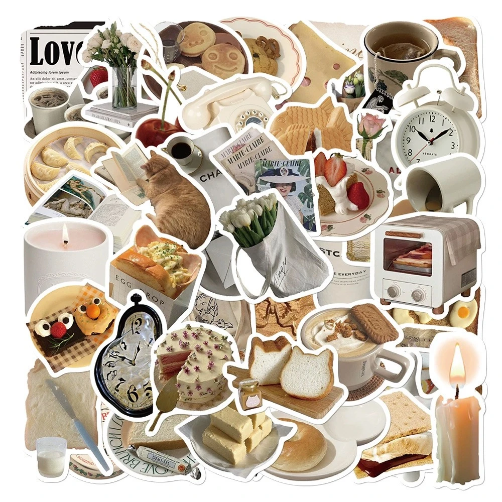 50张牛奶风饼干贴纸ins风手机壳电脑行李箱笔记本做手机背卡贴画