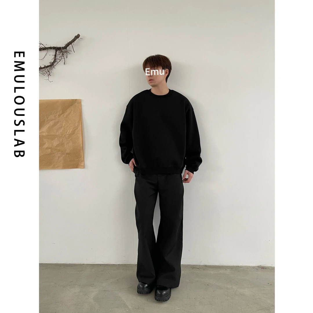 Emulouslab24ss新品花灰色圆领卫衣cleanfit干净高级氛围感少年感