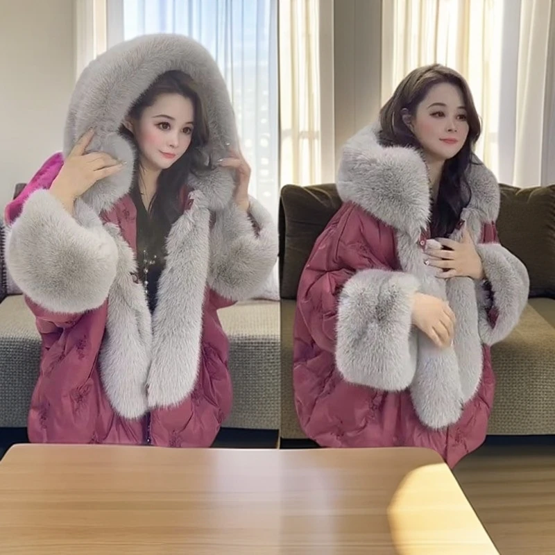 欧货2023冬季新款韩版时尚连帽宽松百搭大毛领棉服女短款保暖外套