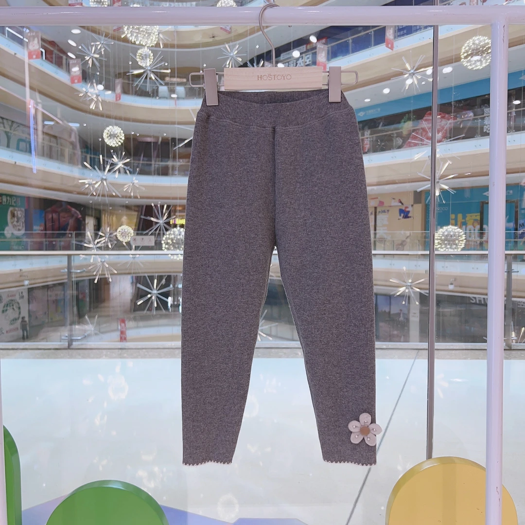 皇室童缘2024冬季加绒新款女童百搭保暖小花打底裤15830360009