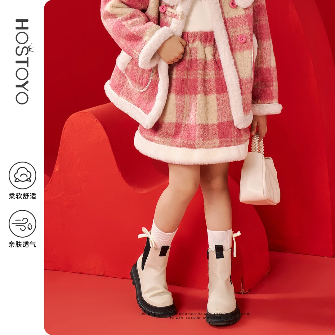 皇室童缘儿童女童格子毛毛边半身裙加绒单裙16830472200