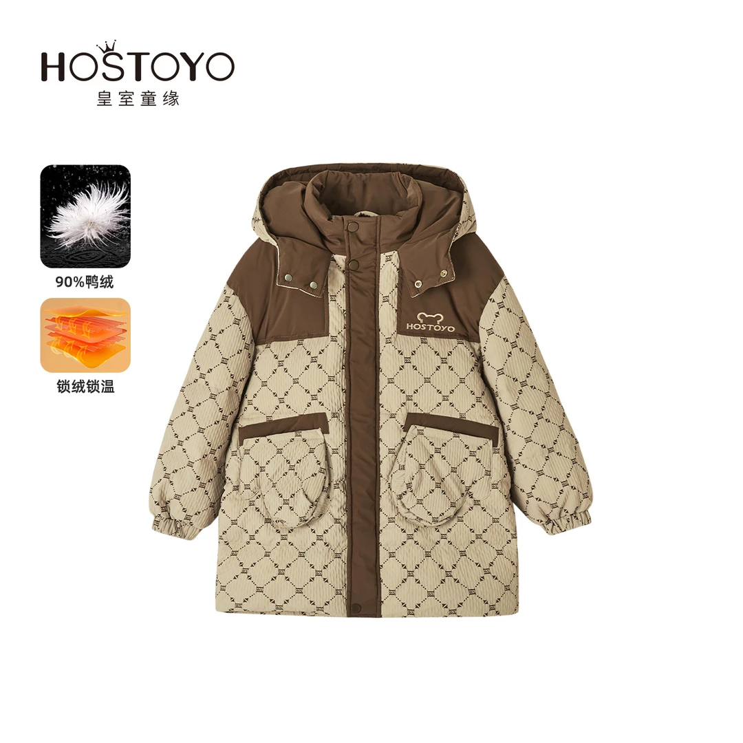皇室童缘2024冬季男童新品90鸭绒时尚拼接连帽羽绒服15430101003
