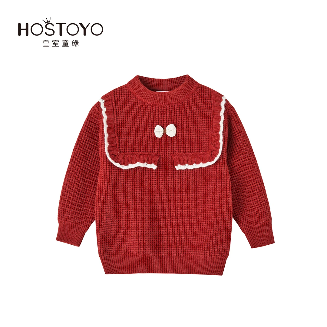 皇室童缘2024冬季女童新品保暖时尚蝴蝶结毛衣15830230016