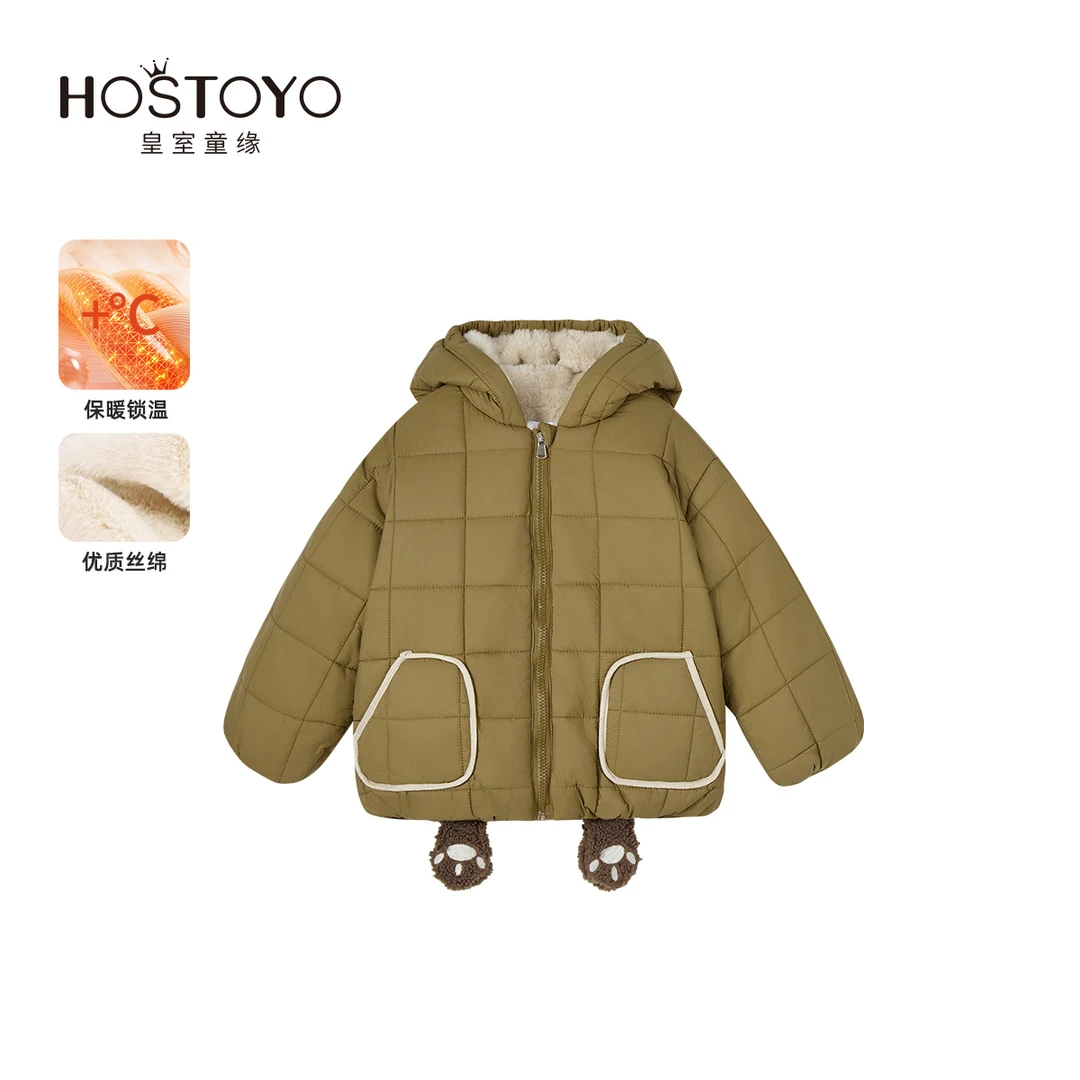 皇室童缘2024冬季新款男童简约立体卡通图案棉服16470101200