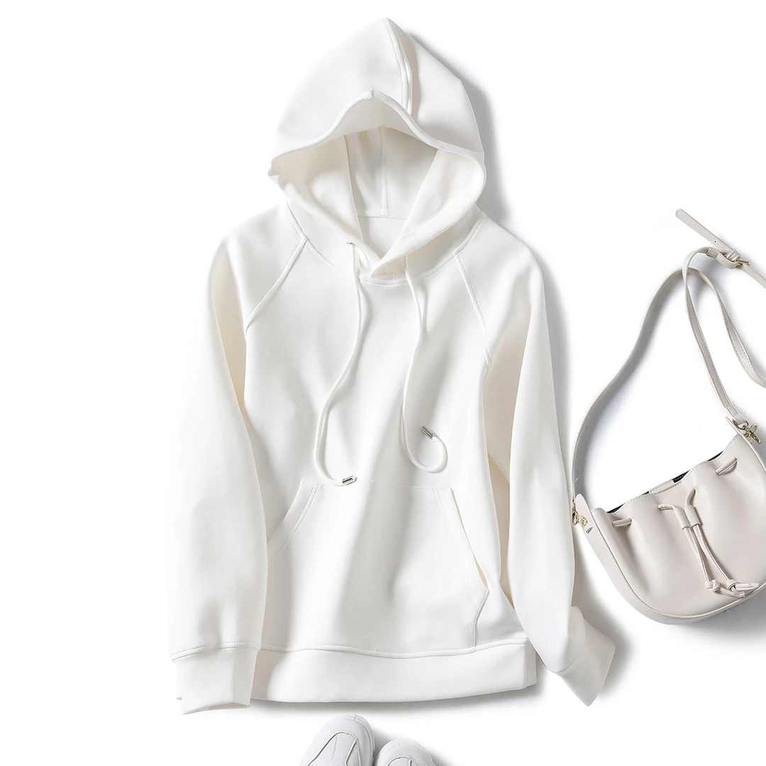 2023春秋新款太空棉连帽卫衣女宽松韩版打底上衣白色时尚外套ins