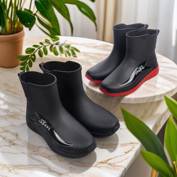 时尚中筒雨鞋防滑防水鞋短筒男士潮流百搭厚底加棉保暖轻便男水鞋