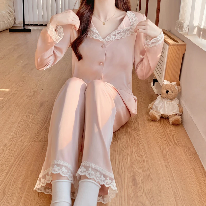 睡衣女春秋季甜美可爱公主风宫廷2025新款仿真丝绸套装家居服冰丝