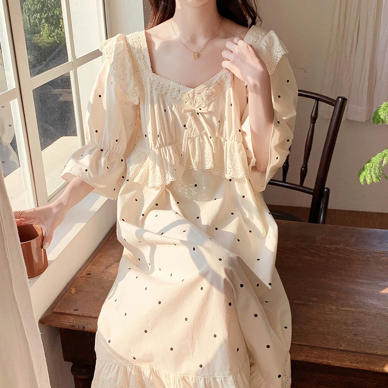 法式睡裙高级感公主风清凉碎花短袖裙女生夏季家居服纯棉睡衣夏天