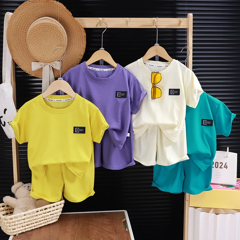男童夏季套装网红洋气2024新款宝宝衣服时髦短袖两件套潮