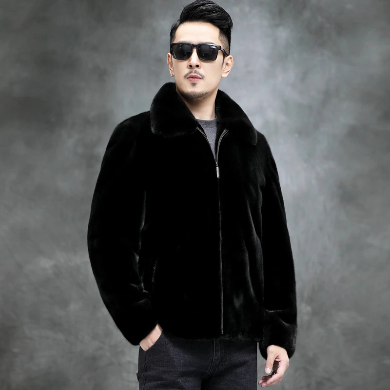 【专柜】海宁手工真货加厚时尚休闲男外套休闲夹克休闲男黑色