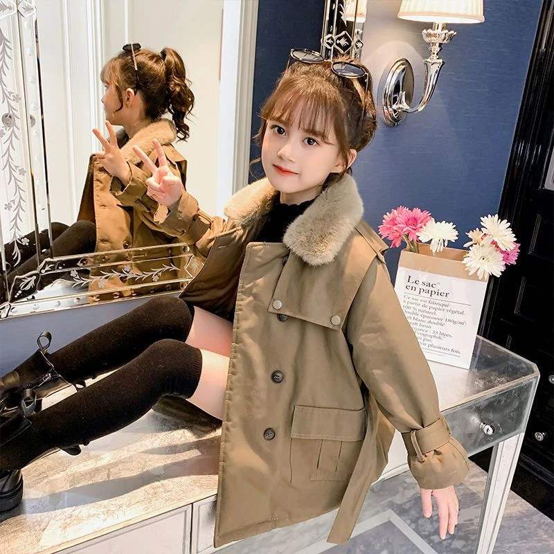女童秋冬装外套2024新款韩版棉衣中长款大童洋气加绒加厚派克棉服