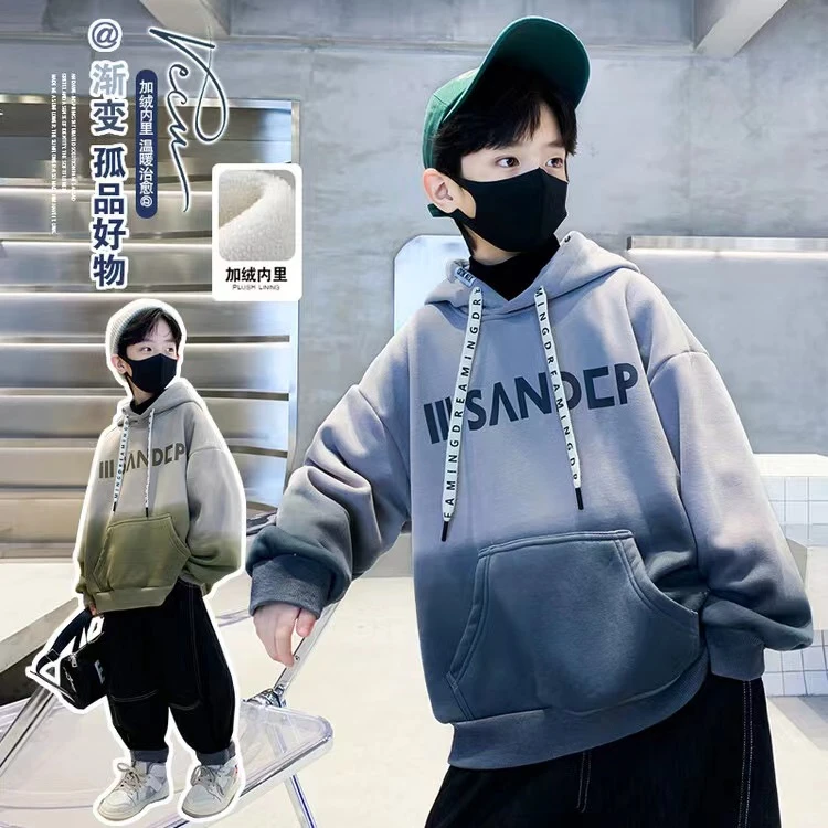 G400-499男童秋冬新品时尚中大童加绒加厚秋季卫衣卫裤青少年装潮