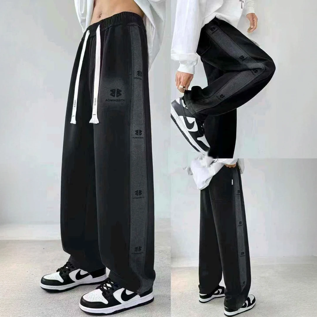 男童冬季加绒加厚长裤中大童青少年砂洗磨白工艺裤子保暖宽松帅气