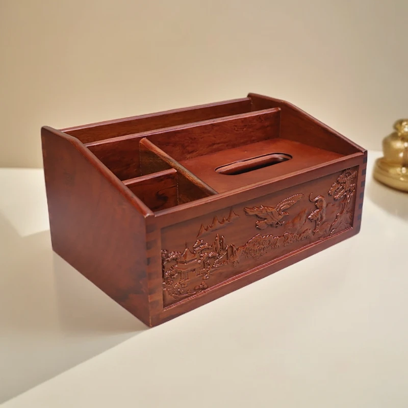 MUYUANLU/木源路大号大展鸿图收纳盒黑色复古客厅家用遥控纸巾盒