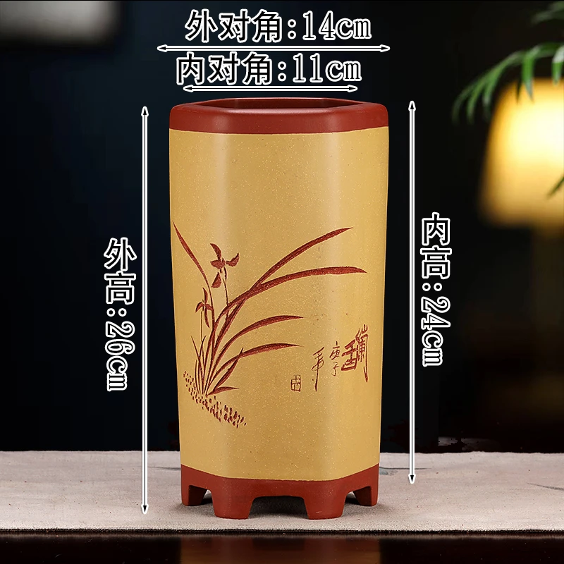 宜兴精品原矿紫砂小六方花盆