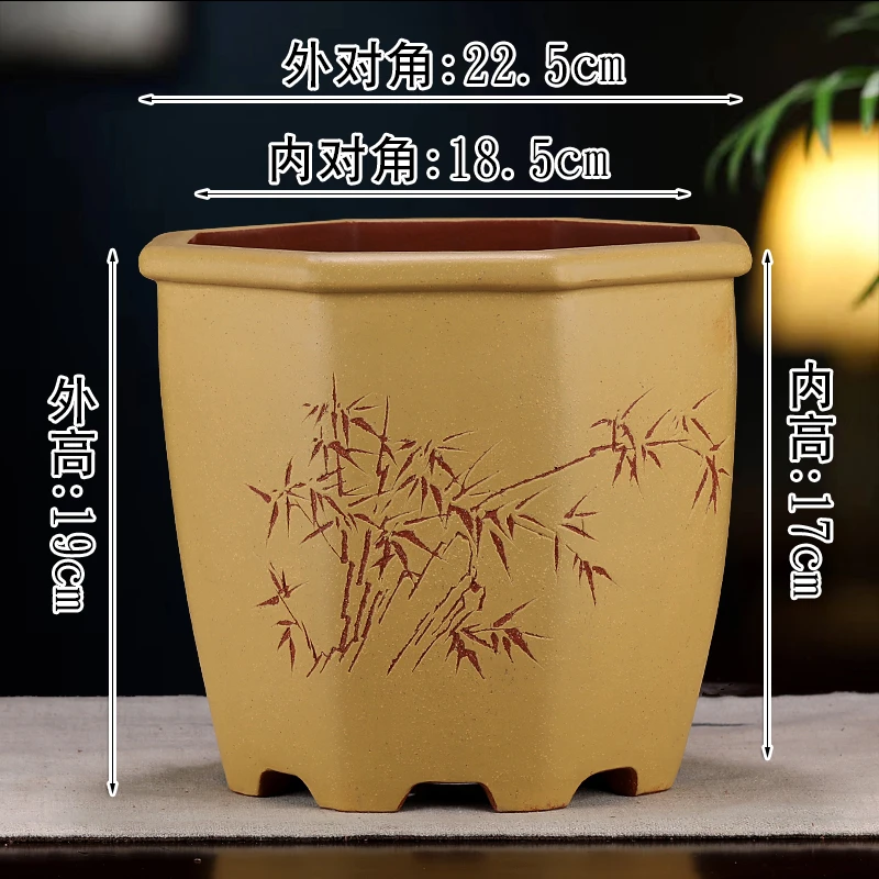 宜兴精品原矿紫砂八方兰花盆