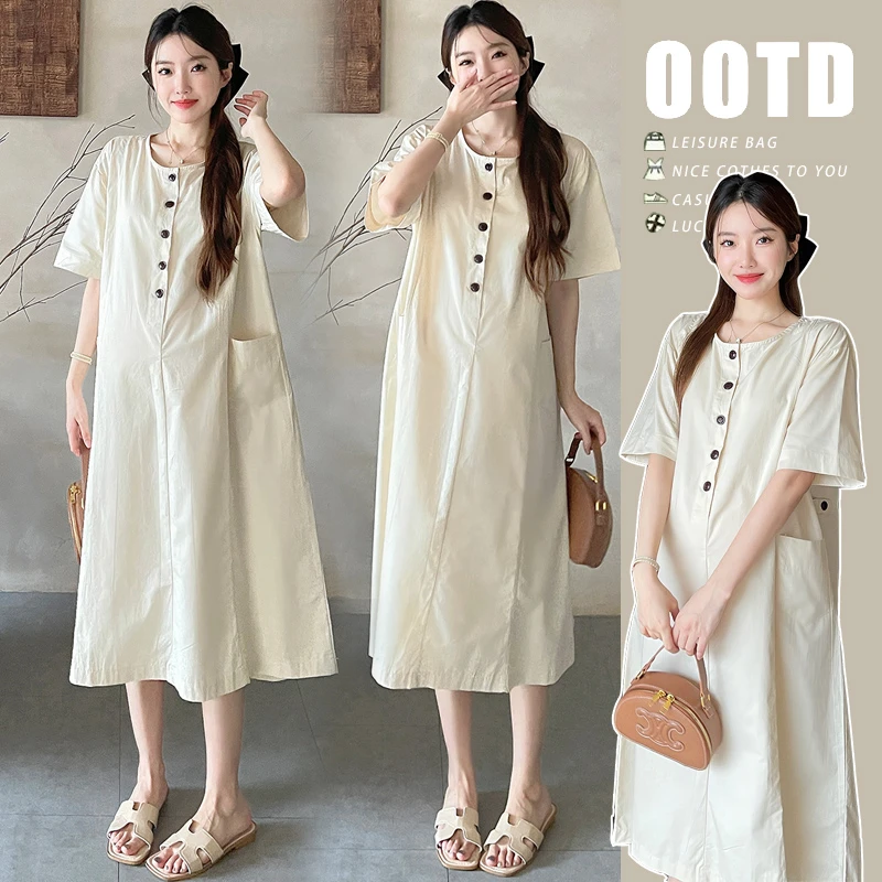 夏季韩版宽松休闲慵懒风孕妈舒适简约连衣裙 可哺乳