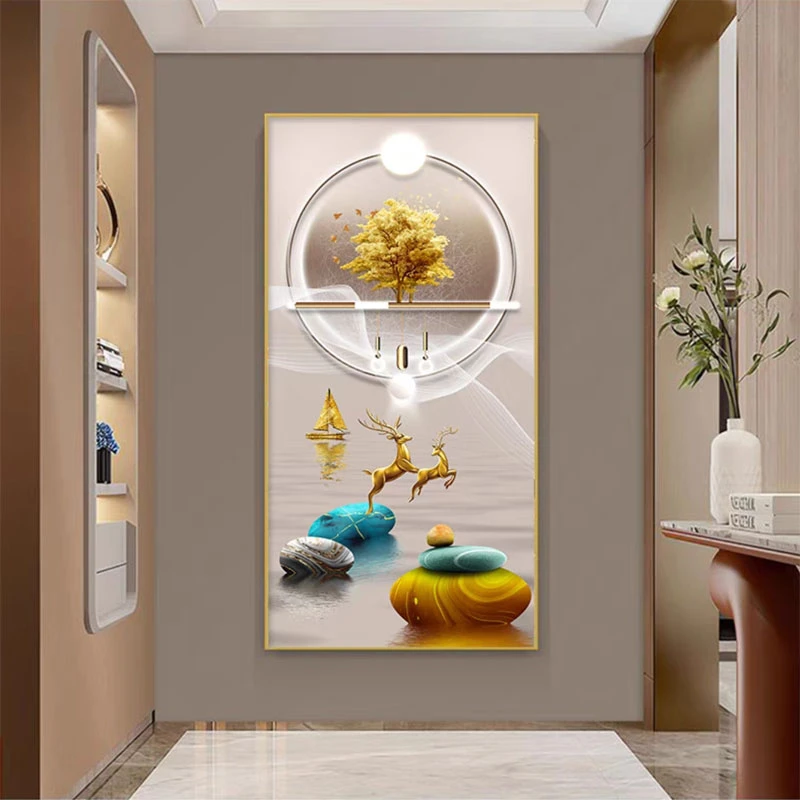 轻奢玄关装饰画现代简约发财树挂画入户走廊过道竖版玄幻壁画