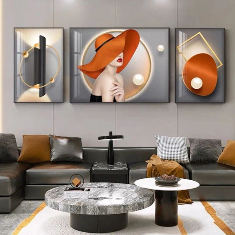 轻奢客厅装饰画沙发背景墙挂画抽象人物现代简约创意墙画三联壁画