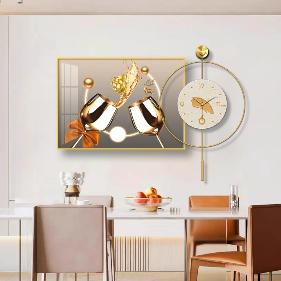 现代简约餐厅装饰画轻奢酒杯餐桌背景墙挂画高档饭厅墙画厨房壁画