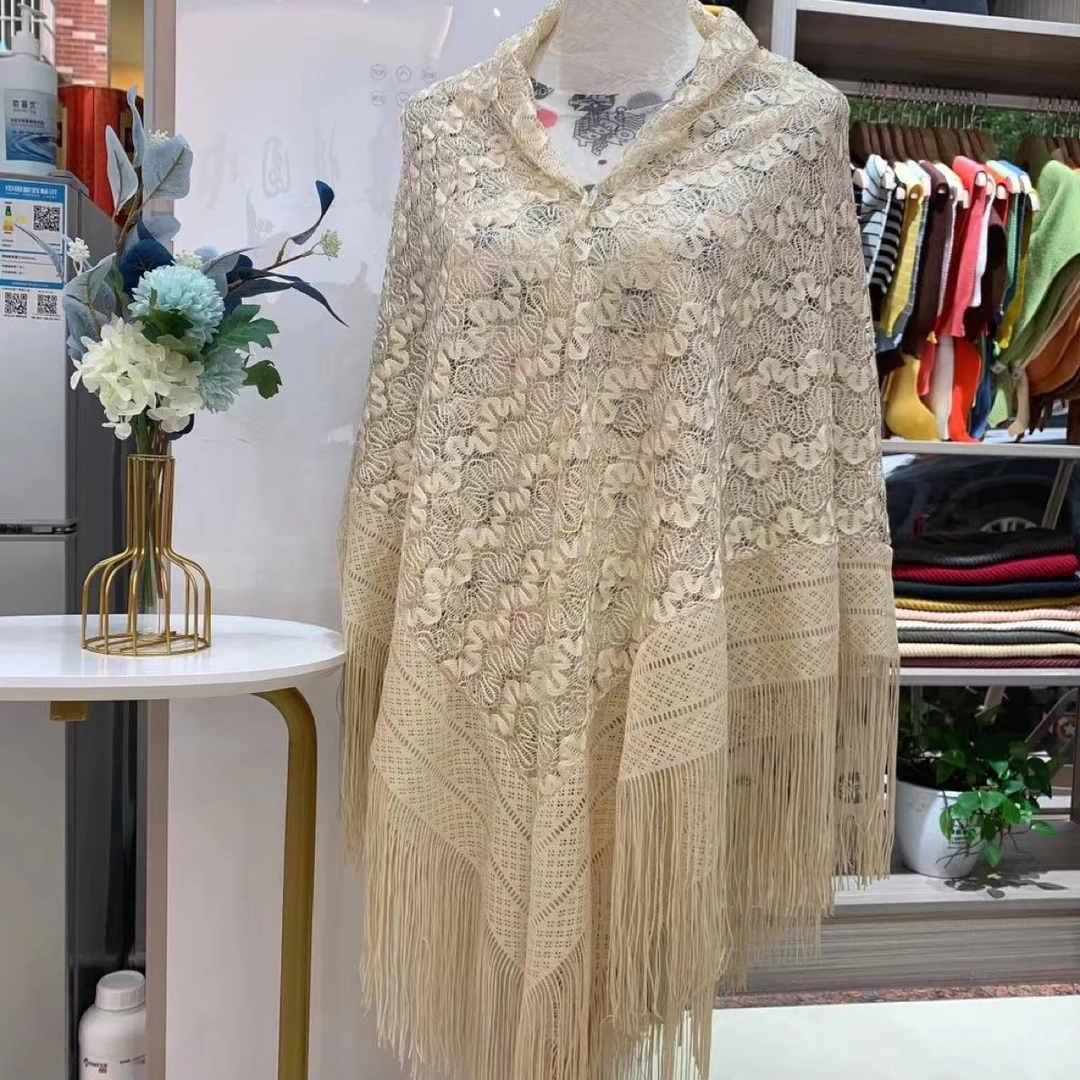 ozqut 新疆发货 婚纱礼服女士钩编针织流苏罩衫披肩围巾送妈妈亲