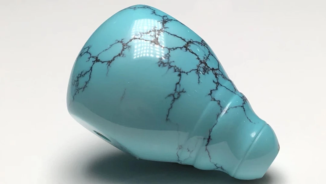 瓷釉级精美纯天然水草纹绿松石三通佛头，果冻蓝料，料质细腻温润！