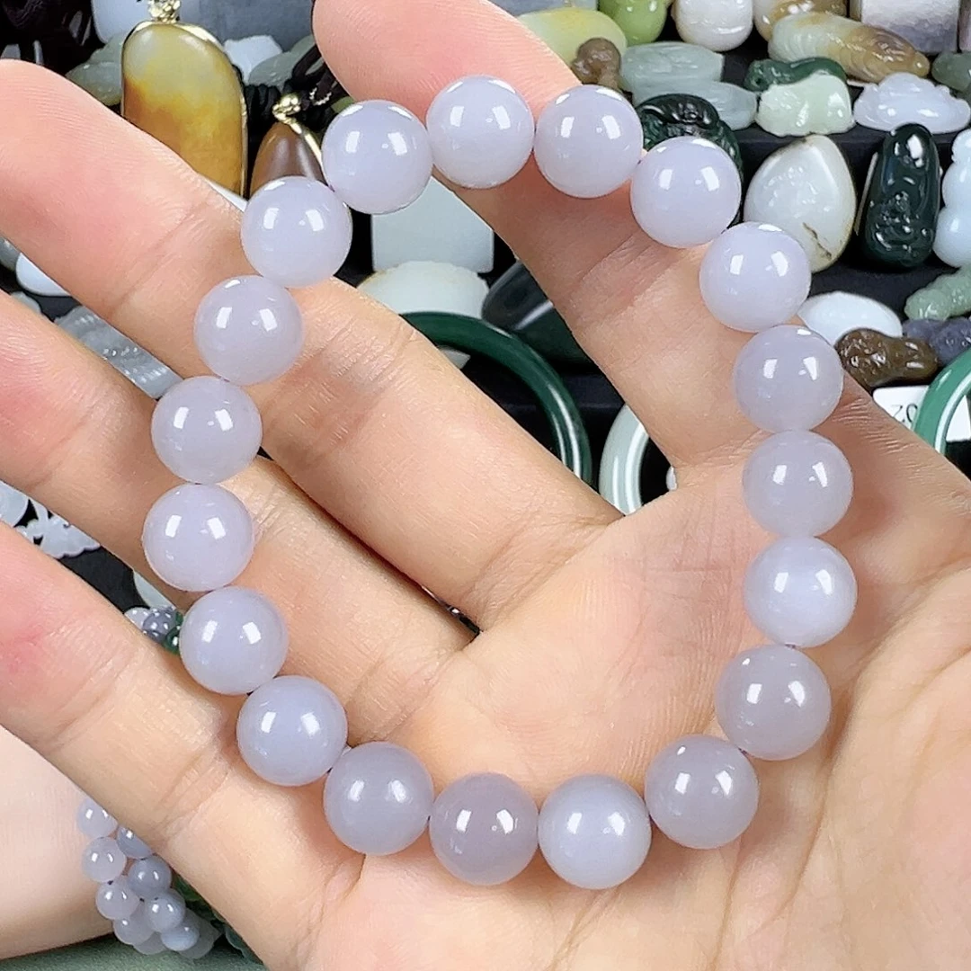 和田玉手串未镶嵌卡10和田玉烟紫手串