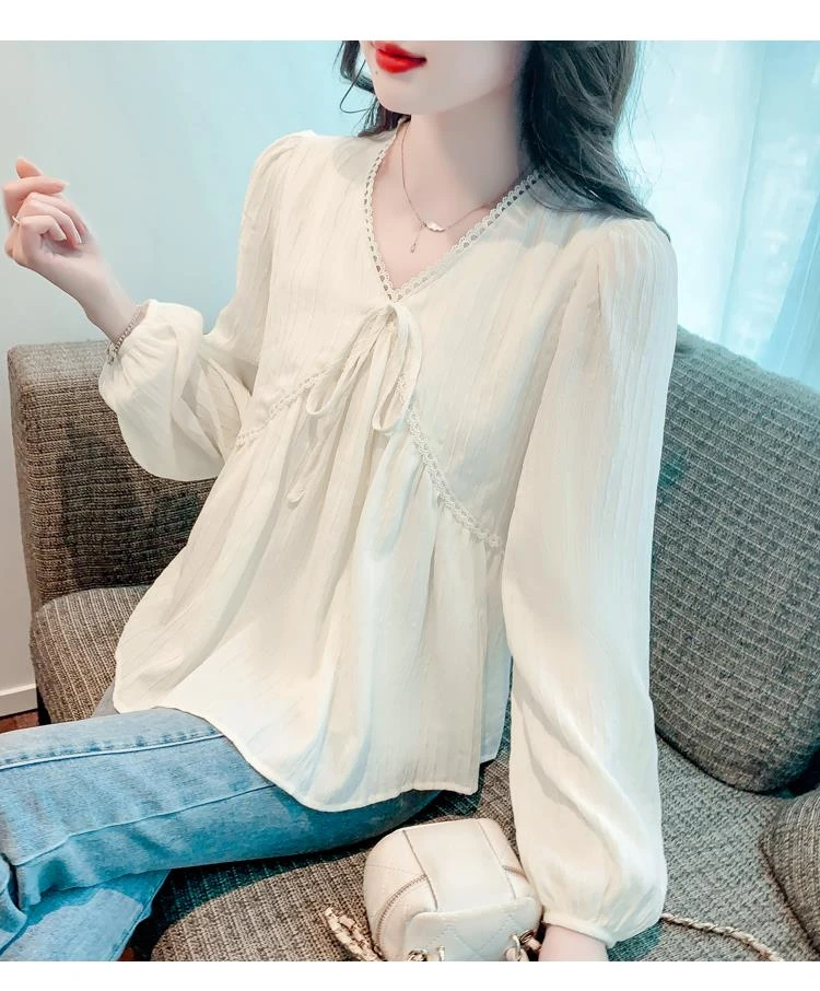 长袖衬衫女春季2025新款女装别致小衫遮肚子洋气法式气质早秋上衣