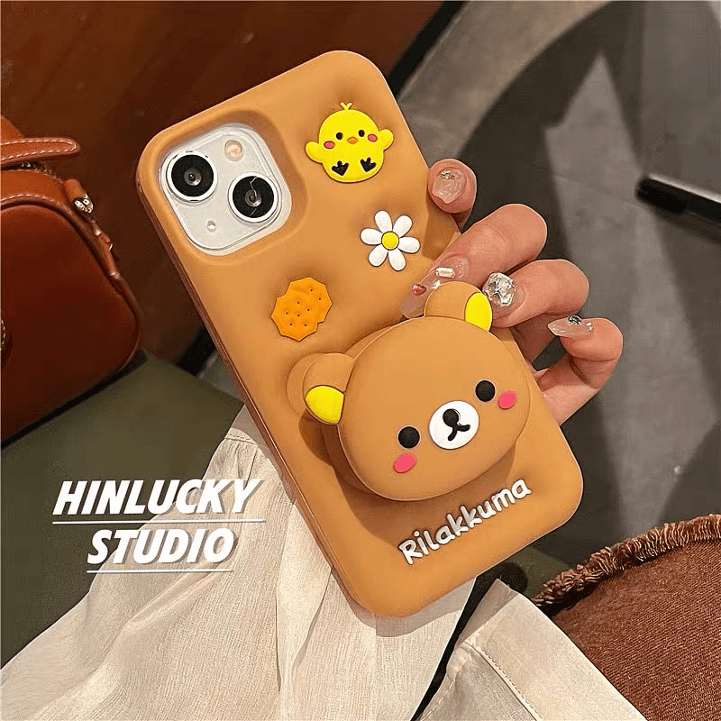 韩风ins卡通轻松熊支架苹果14手机壳iphone15pro新款13女可爱创意