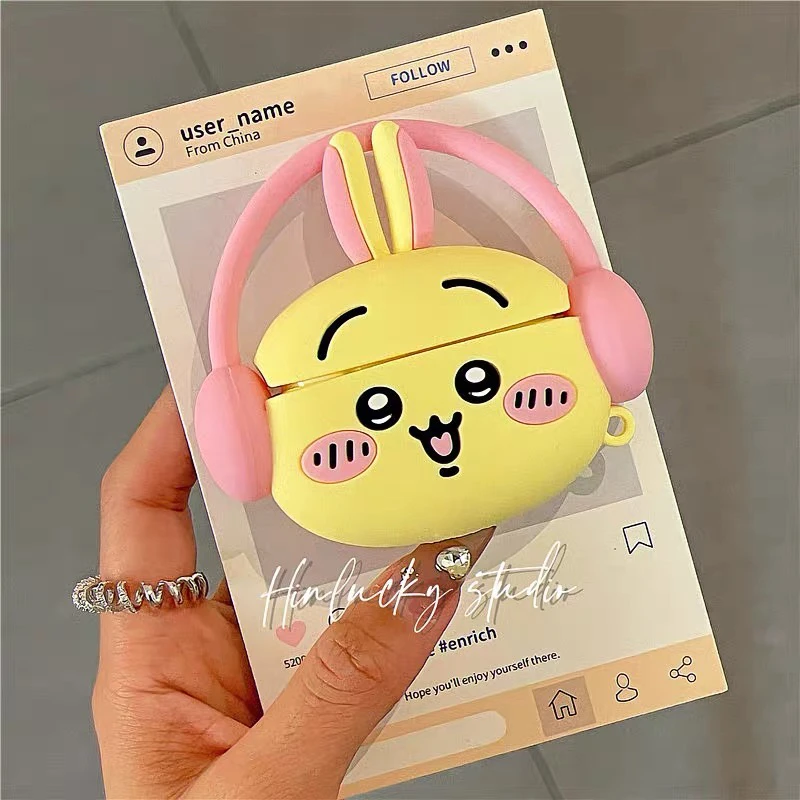 趣味卡通戴耳机乌萨奇AirPodsPro1/2适用苹果3代无线蓝牙耳机套女
