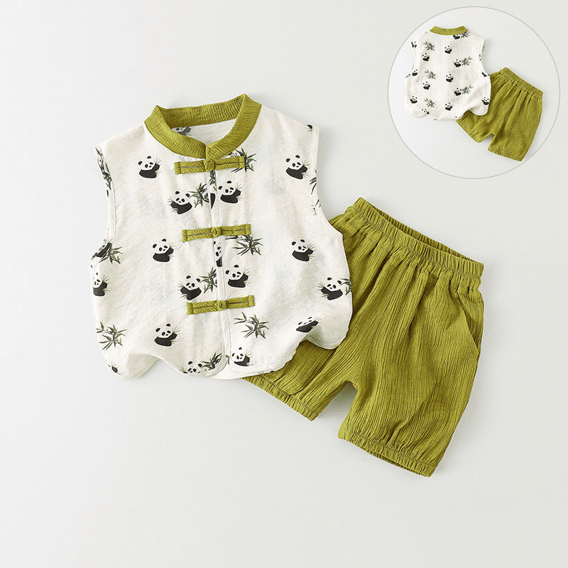 男童无袖套装夏季2024新款时髦百搭洋气国风中小童两件套