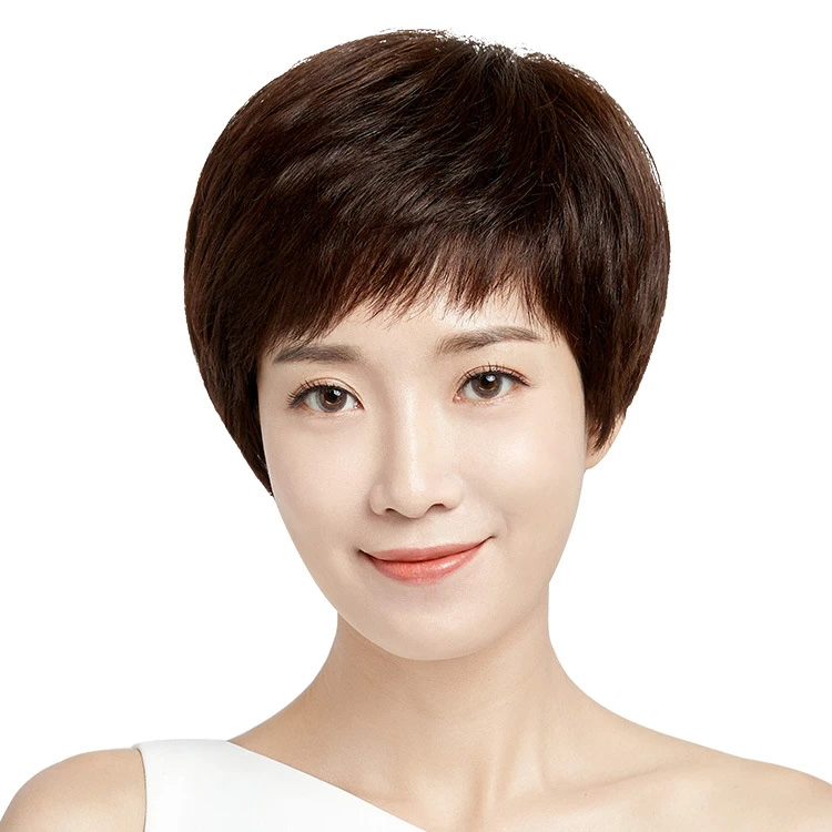 【手织气质款】手织纹理简约时尚气质刘海经典整顶妈妈假发发套