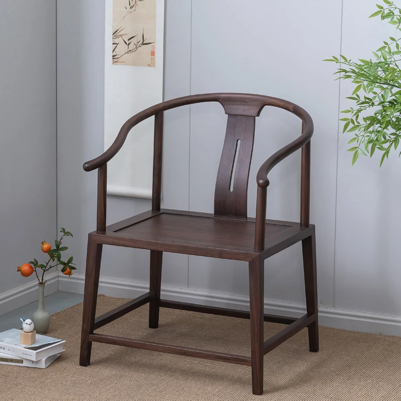黑胡桃木全实木新中式圈椅太师椅茶室客厅围椅茶椅家用休闲椅桌椅