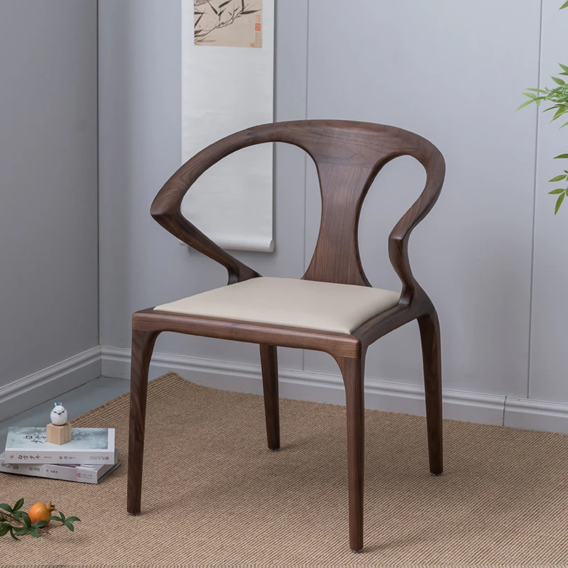 黑胡桃木纯实木书桌家用现代北欧休闲椅靠背椅书房椅子蝴蝶椅简约