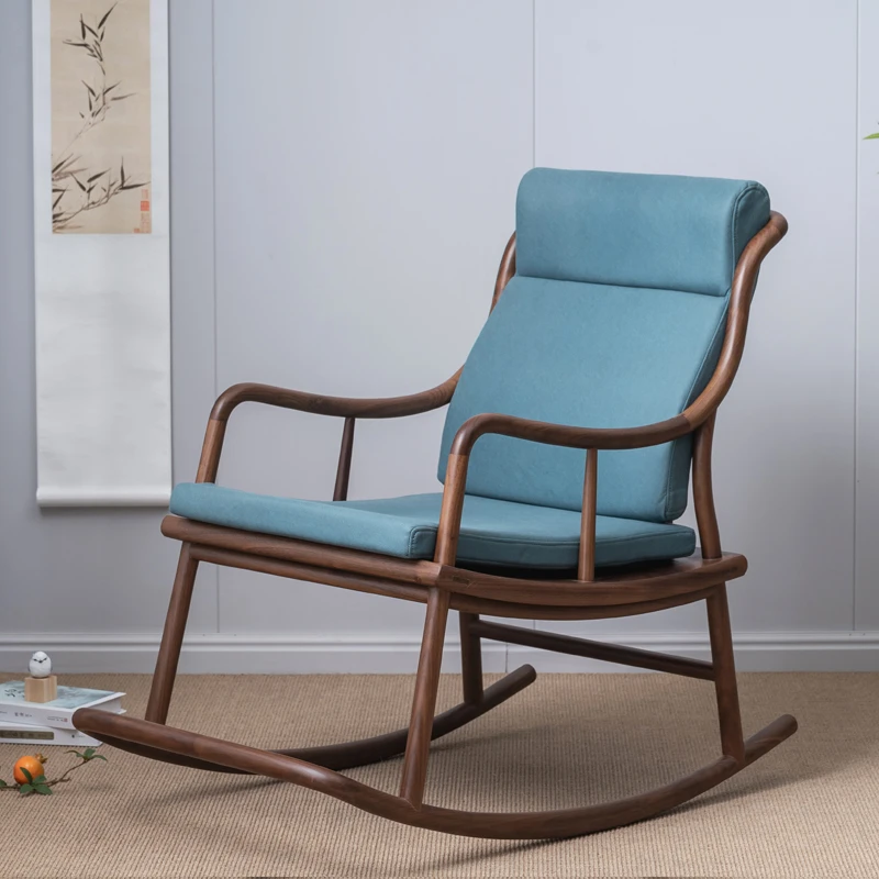 黑胡桃木新中式摇摇椅成人阳台午休懒人靠背沙发休闲躺椅子休闲椅