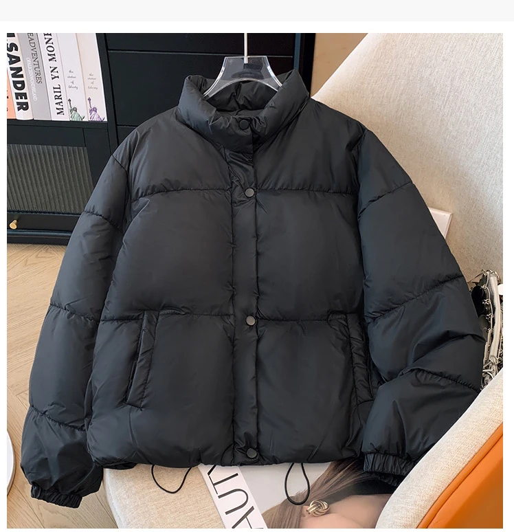 网红面包服大码女装2024冬季新款长袖纯色拉链短款棉服潮