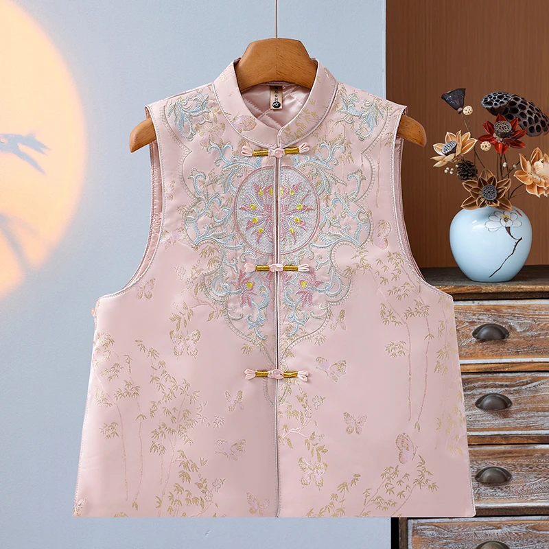 新中式马夹女马甲时尚复古中国风民族风无袖绣花洋气古风立领提花