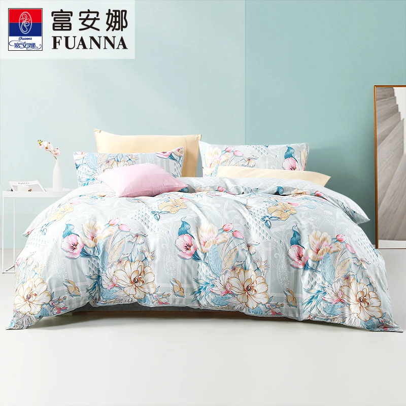 富安娜家纺富安娜40支纯棉全棉印花床单三/四件套田园风斜纹套件