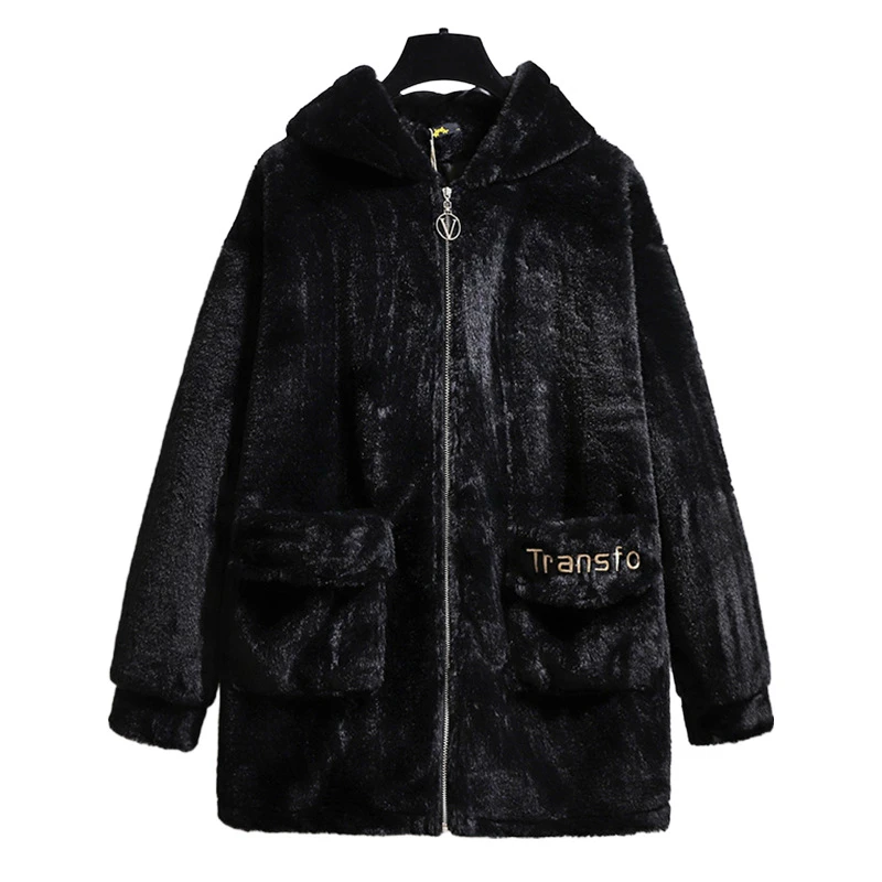 130-160斤大码女装中长款毛呢外套连帽仿皮毛一体冬款微胖妈妈