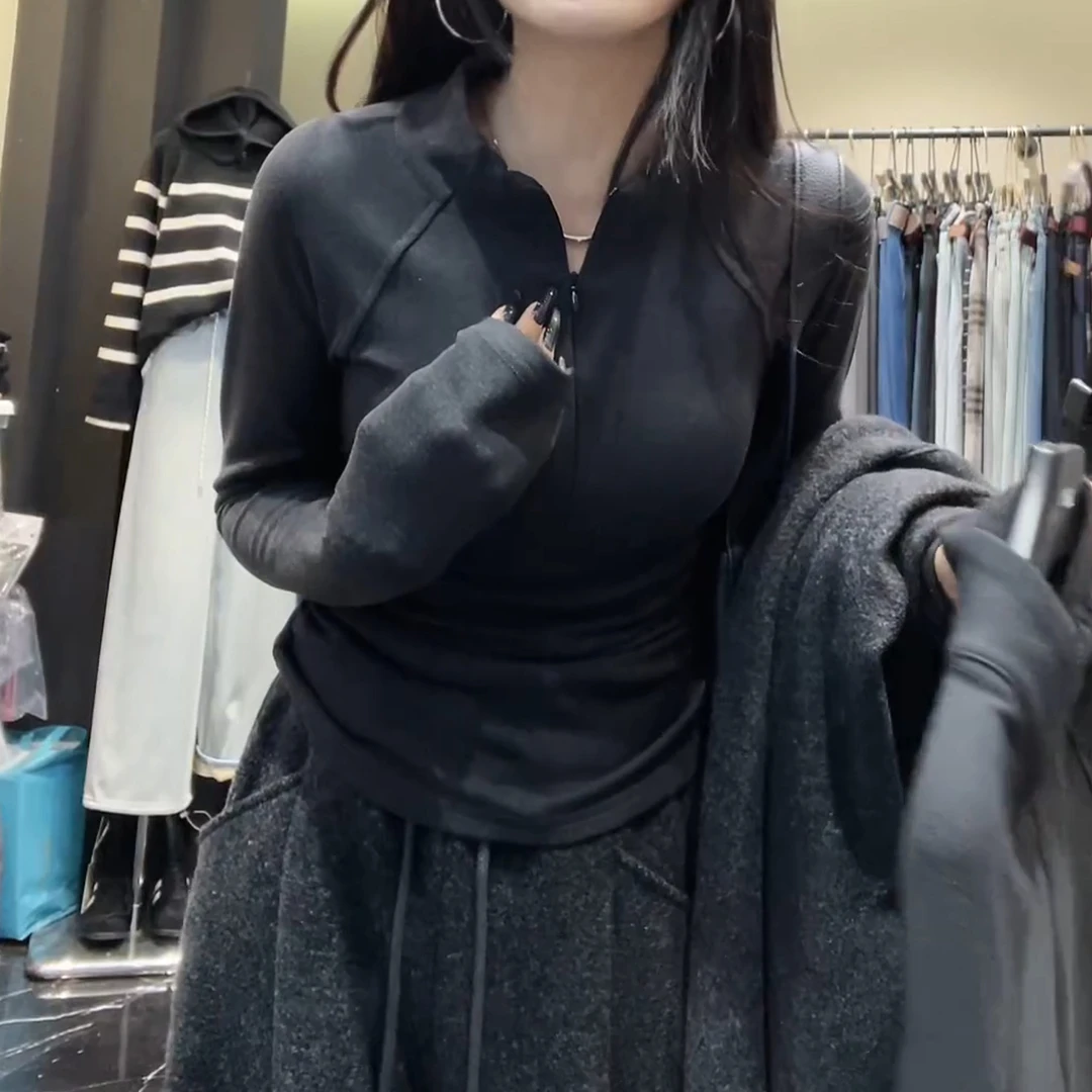 【半开拉链】显瘦修身小众设计感长袖打底上衣LK2500631