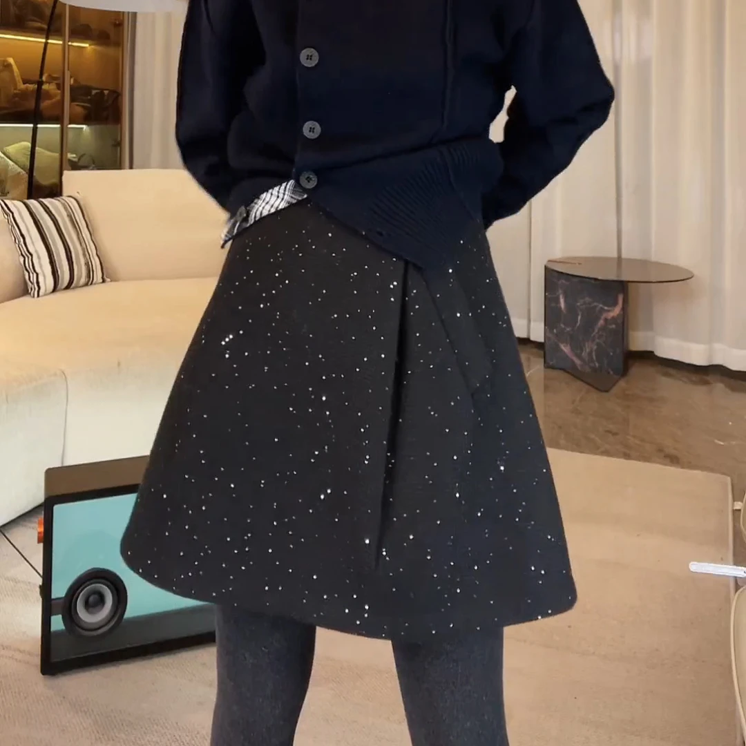 2024秋冬新款修身显瘦A字裙漫天星辰短裙百搭高级感穿搭LK2500350