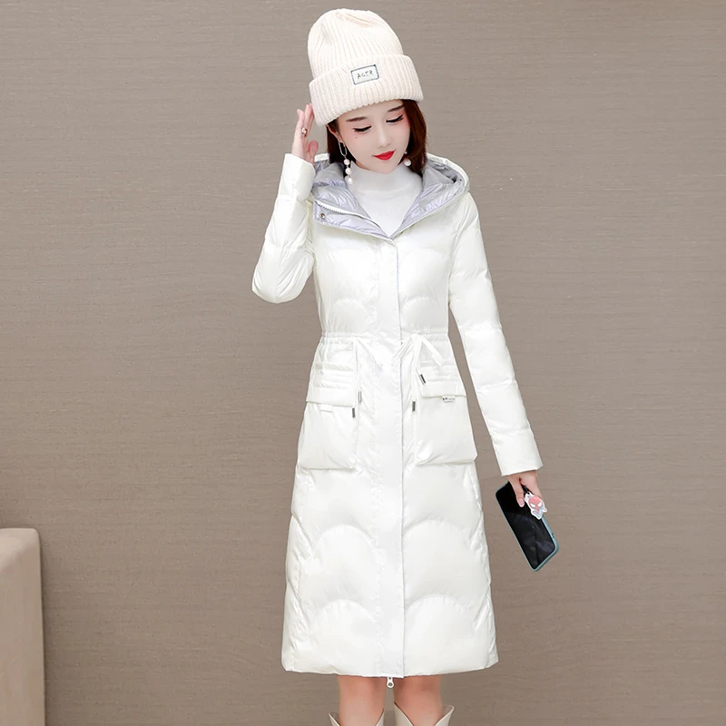九江高端洋气羽绒服女2025冬新款外套白鸭绒中长过膝白色亮面免洗