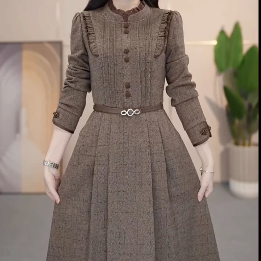 【依然定制】新款长袖显瘦休闲修身时尚收腰气质洋气时尚过滤连衣裙