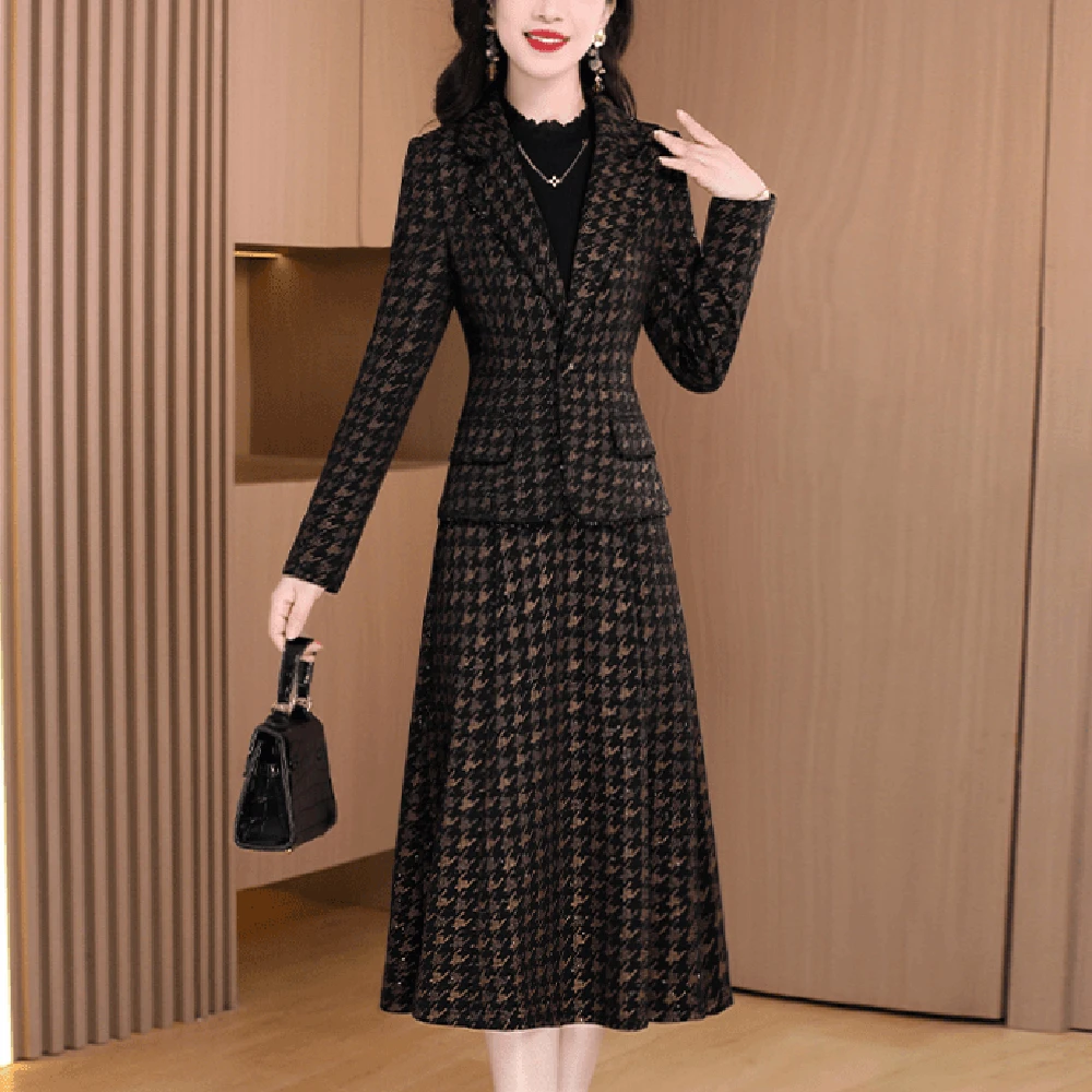 【外套+连衣裙】秋季优雅气质时尚大气休闲收腰显瘦套裙两件套长袖