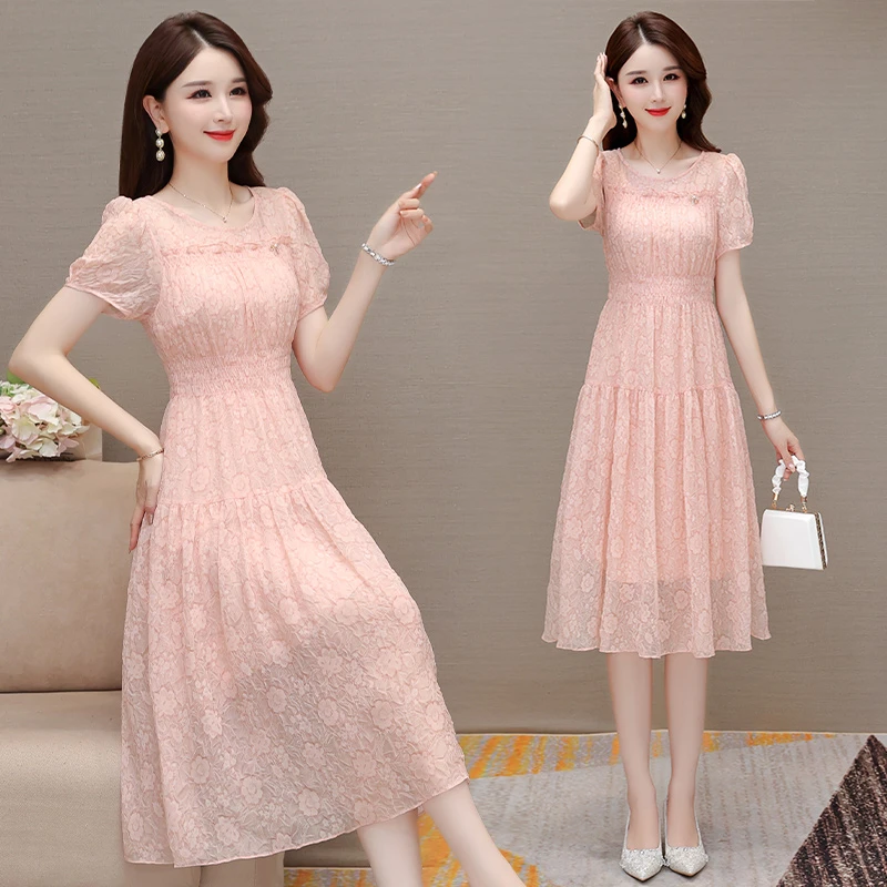 雪纺连衣裙女春夏季2025新款高端小个子高级感十三行爆款气质裙子